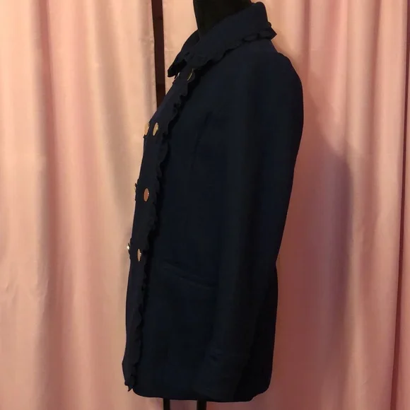 Crown and Ivy Navy Blue Double Breasted Coat With Ruffled Peter Pan Collar - Picture 4 of 8